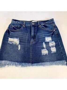Forever 21 Distressed Denim Mini Skirt with Frayed Hem
